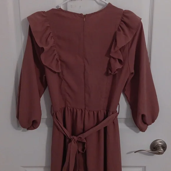 Roolee Dusty Rose Ruffle Long Sleeve Dress - Picture 4 of 5